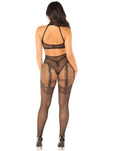Seamless Dotted Net Crotchless Lingerie Jumpsuit Black Bodystocking